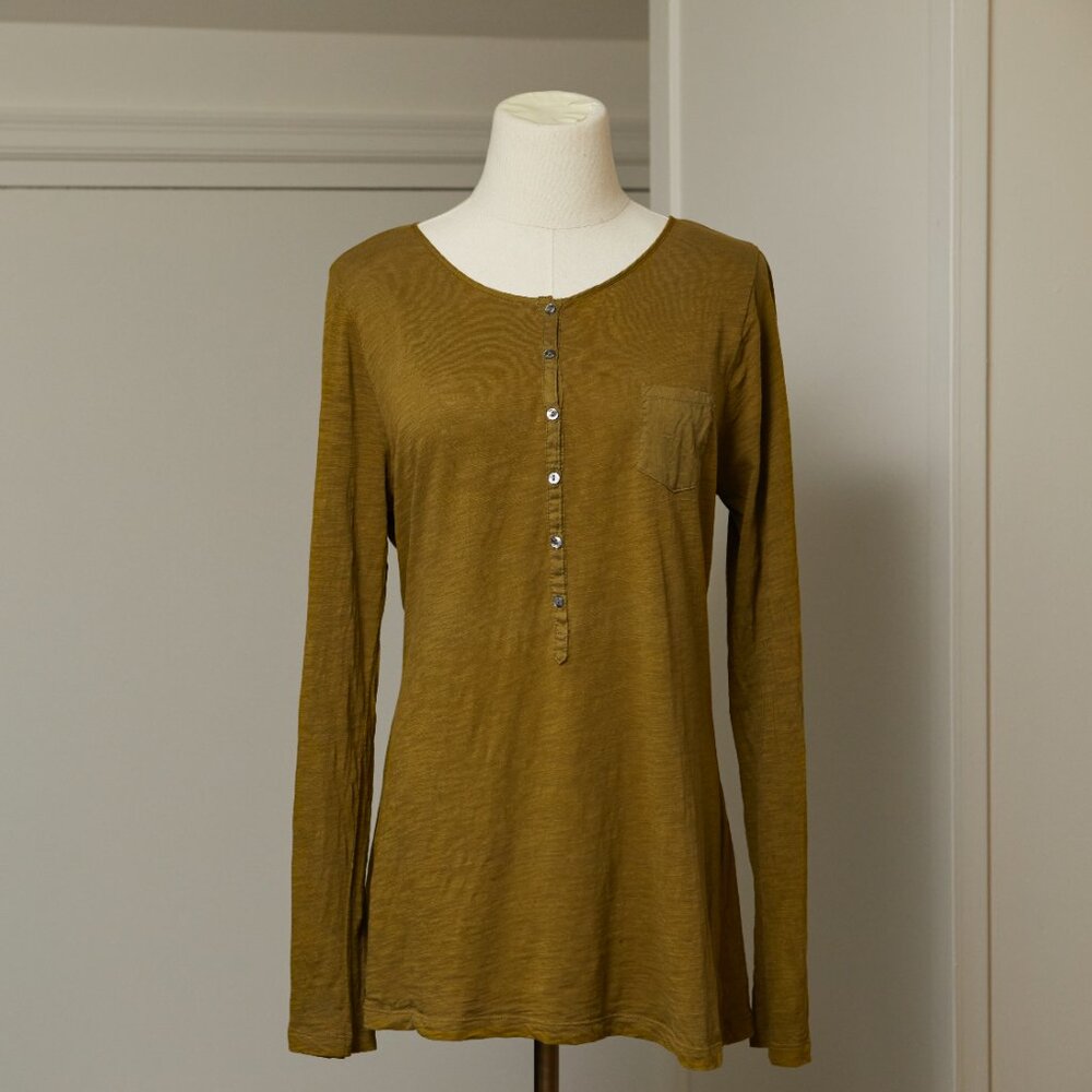 Olive Green Lightweight Textured Button Up Henley T-Shirt | 100% Cotton